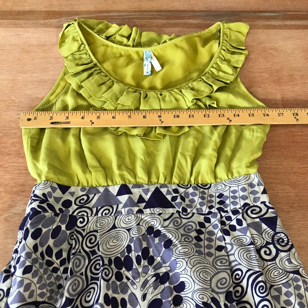 Maeve Dress Women 4 Gray Geometric Ruffle Sleeveless Pocket Silk Blend Preppy - Picture 7 of 11